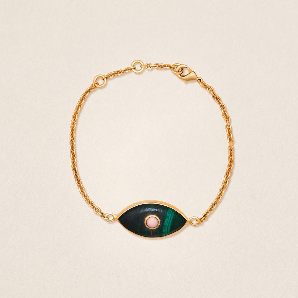 Ochji Malachite and pink opal bracelet